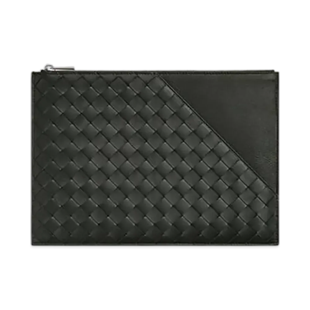 Bottega Veneta Intrecciato Diagonal Flat Pouch "Dark Green"