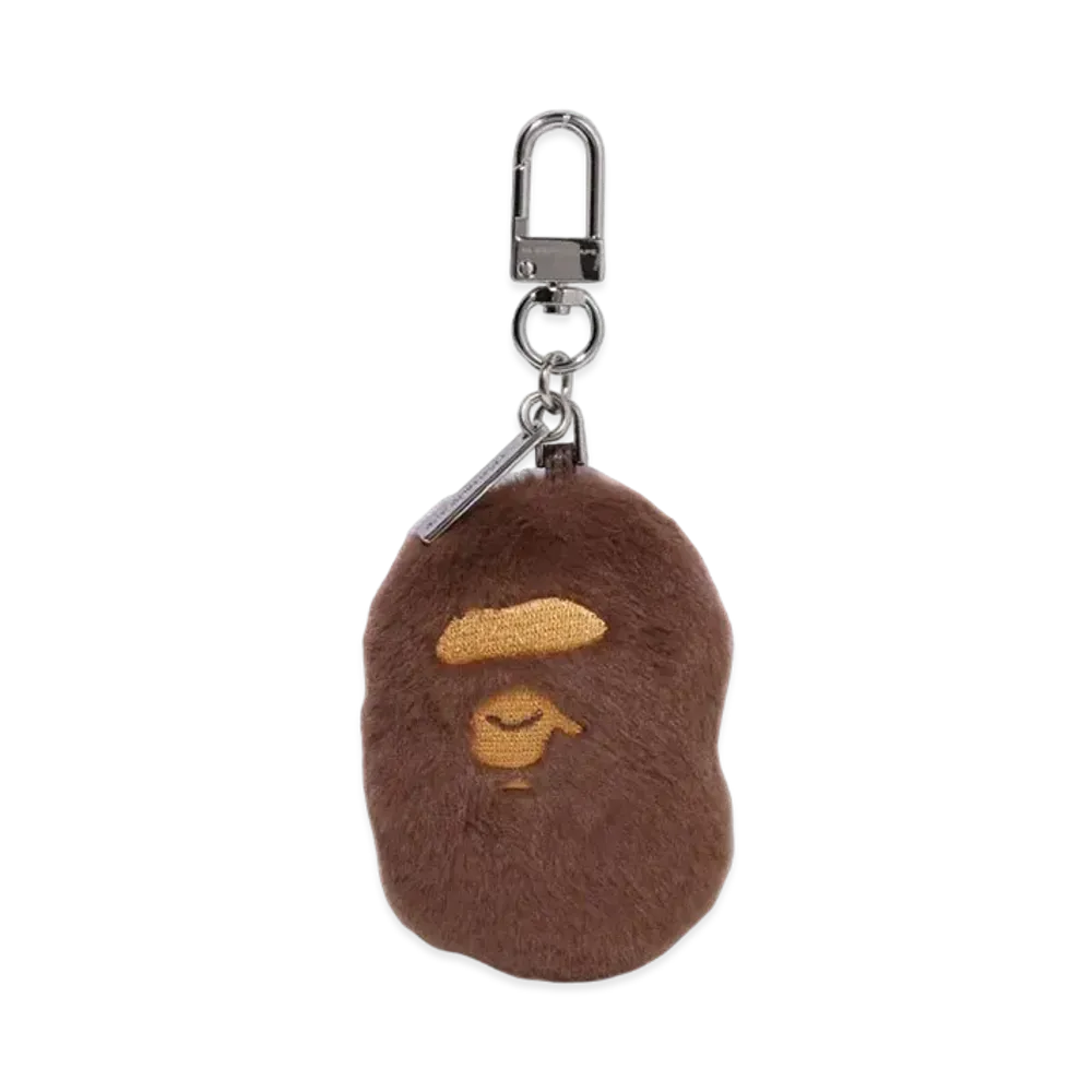 A BATHING APE Ape Head Faux Fur Keychain "Brown"