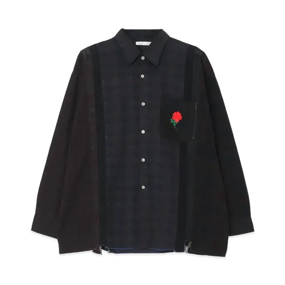 Yohji Yamamoto Wildside x Rebuild By Needles Flannel 7cut Wide Shirt "Black"
