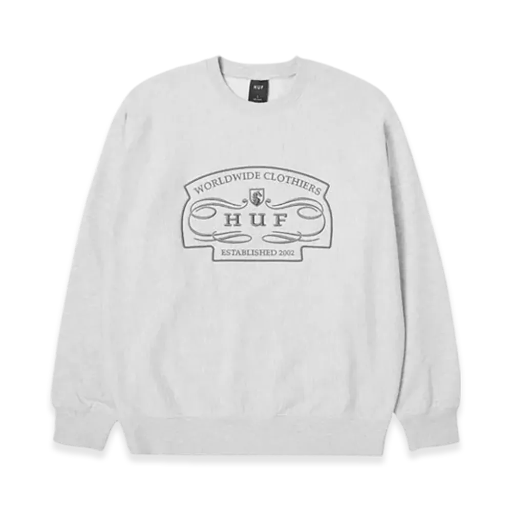 HUF WINTER 25 Worldwide Clothiers Crewneck "Heather Grey"