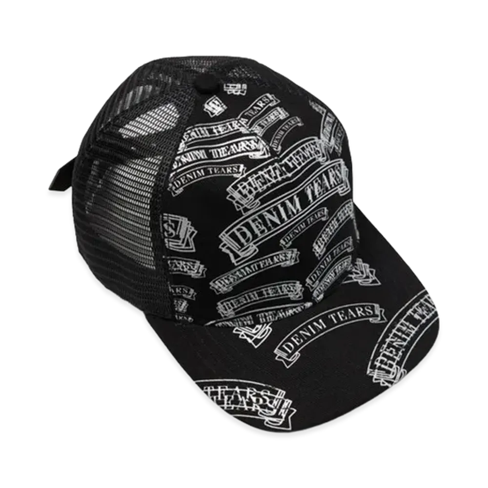 DENIM TEARS DT Stamp Pattern Trucker Hat "Black"