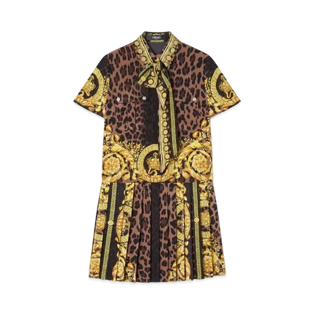 Versace Pleats Mini Dress Wild Barocco Lavaliere "Animalier"