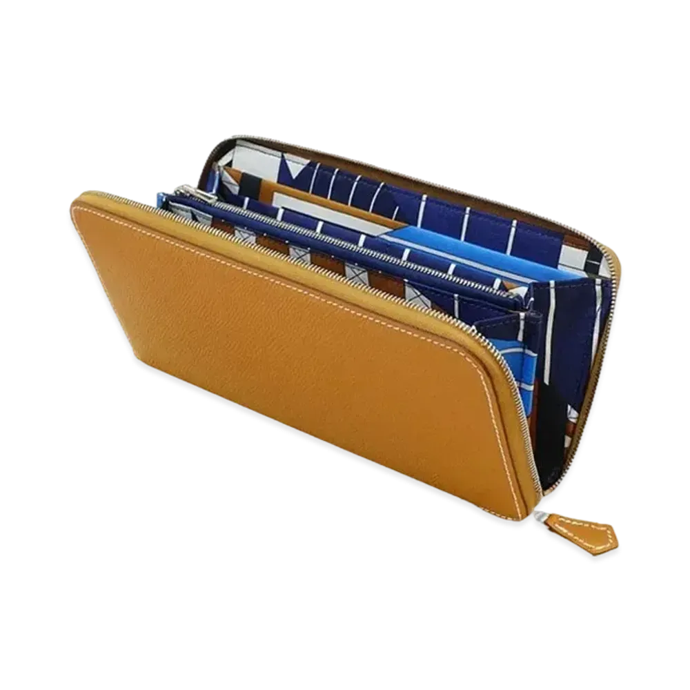 Hermes Azap Silk'In Long Veau Epsom/Silk "Gold/Blue Navy/Silver"