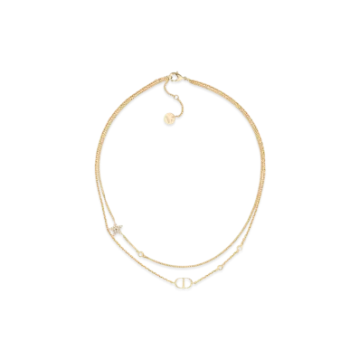 Dior PETIT CD Double Necklace Gold-Finish Metal and White Crystals "Gold"