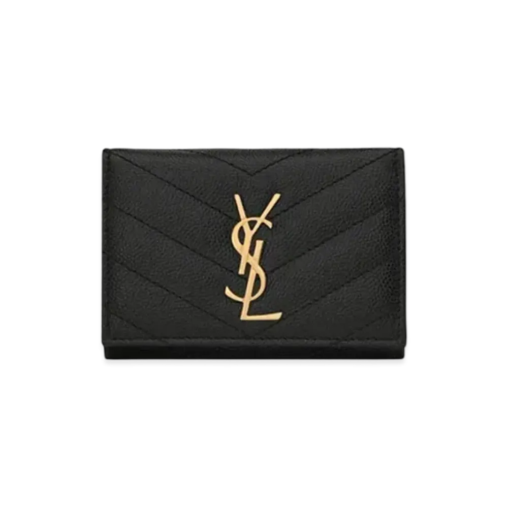 Saint Laurent Monogram Key Case In Grain De Poudre Embossed Leather "Black"