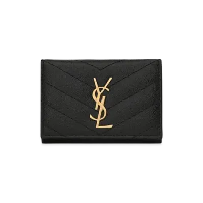 Saint Laurent Monogram Key Case In Grain De Poudre Embossed Leather "Black"