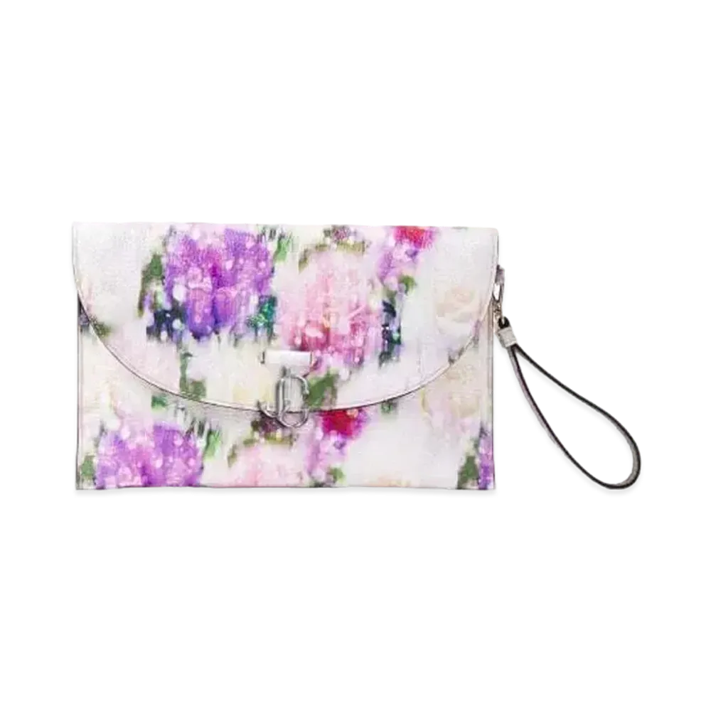 JIMMY CHOO JC ENVELOPE POUCH Seasonal Print Soft Grainy Carflazer Pouch With JC Logo "Blossom"