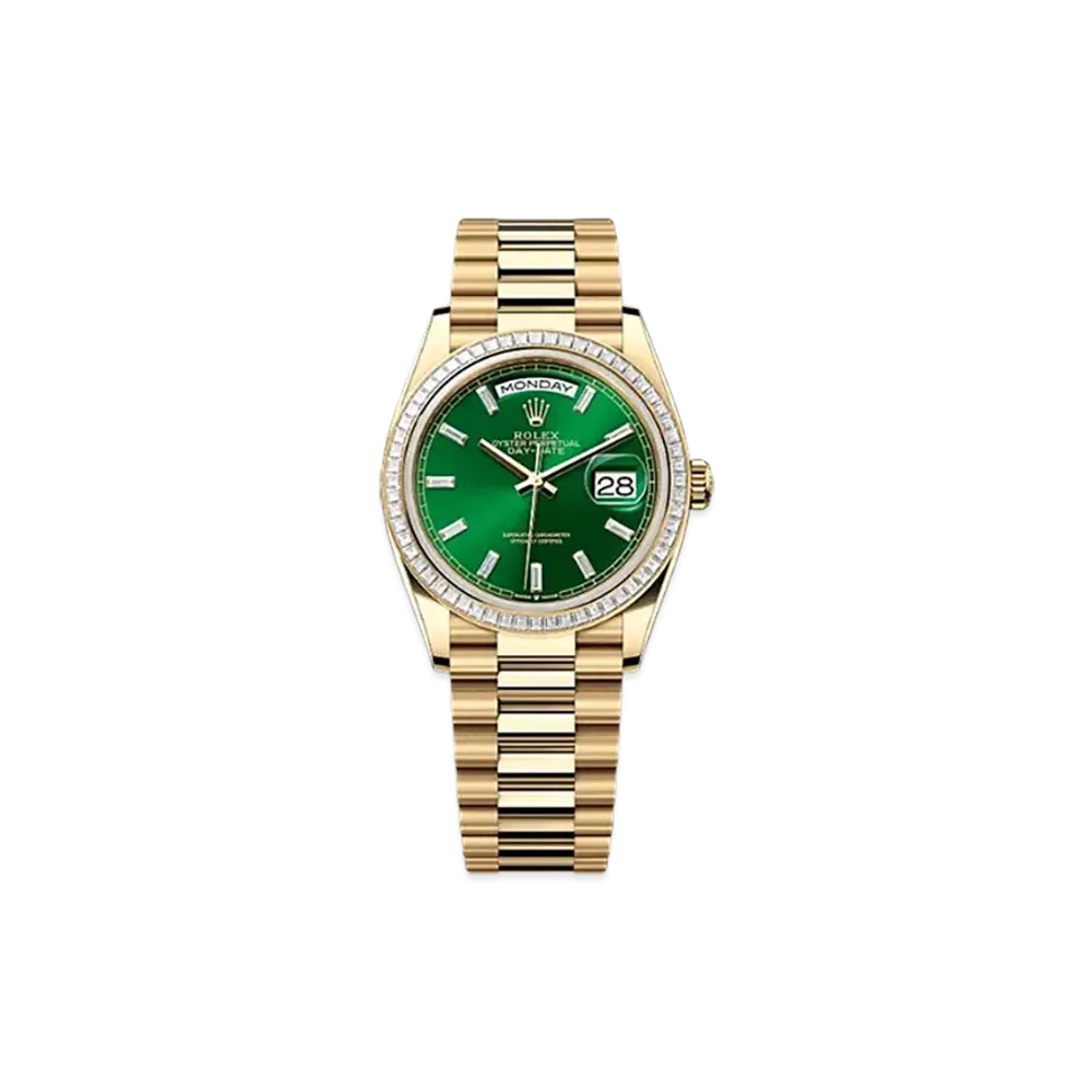 ROLEX Day-Date 36mm Yellow Gold Diamond 128398TBR "Bright Green"