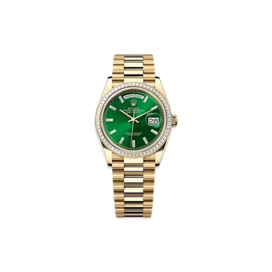 ROLEX Day-Date 36mm Yellow Gold Diamond 128398TBR "Bright Green"