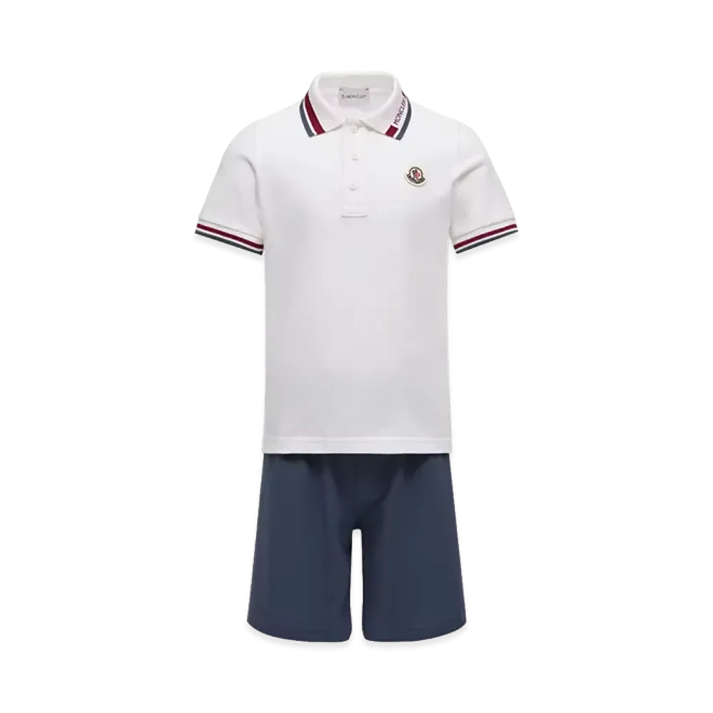 MONCLER Kids Polo Shirt And Cotton Bermuda Shorts "White/Dark Blue"