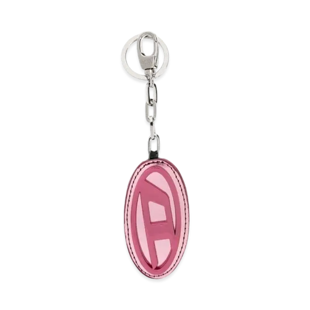 Diesel Holy D Mirror Leather Logo Plaque Keyring "Pink"