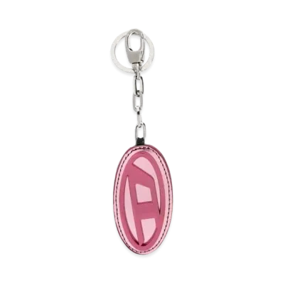Diesel Holy D Mirror Leather Logo Plaque Keyring "Pink"
