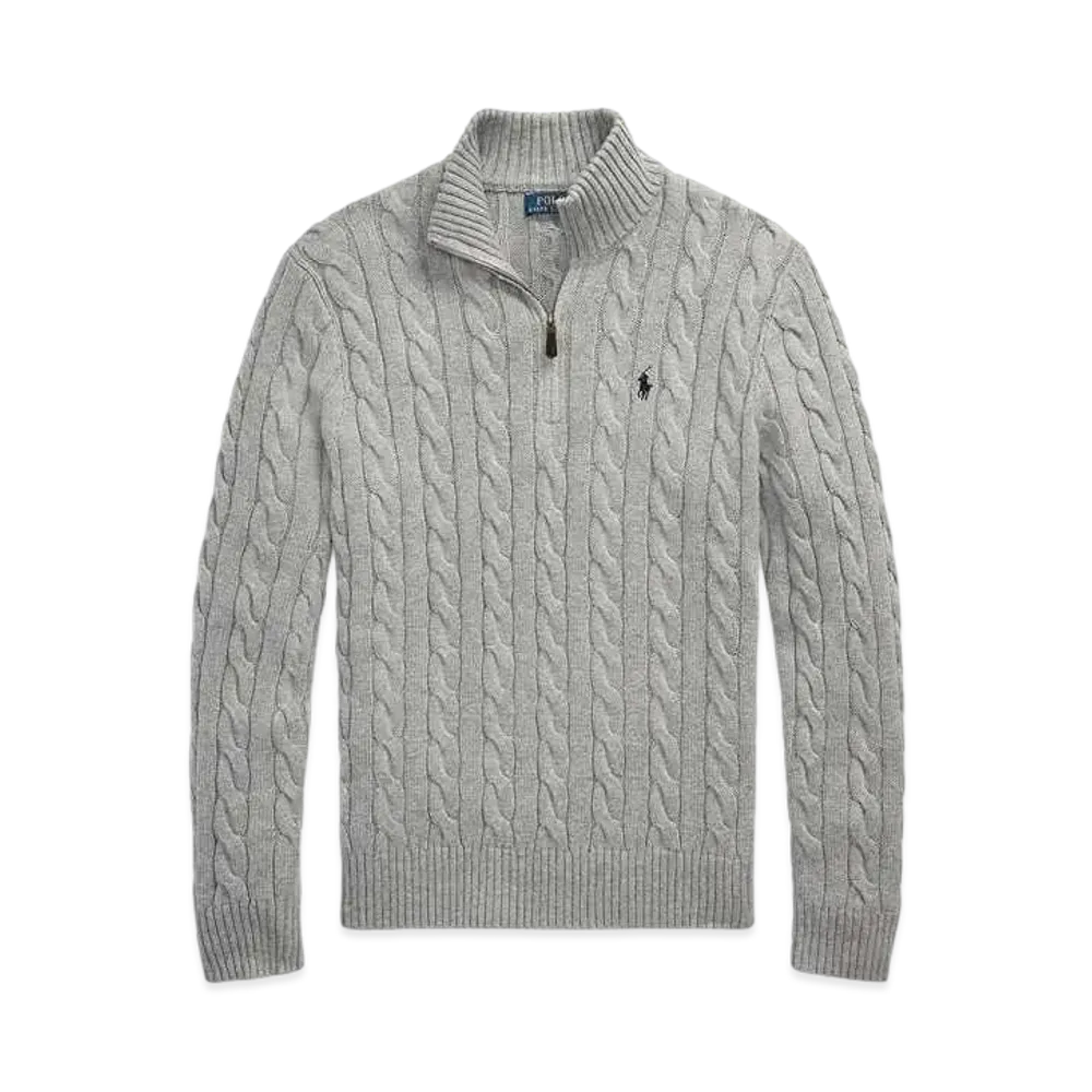 Polo Ralph Lauren Cable-Knit Cotton Quarter-Zip Sweater "Gray"