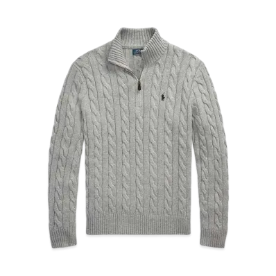 Polo Ralph Lauren Cable-Knit Cotton Quarter-Zip Sweater "Gray"