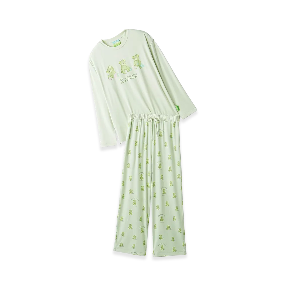 GELATO PIQUE x Mrs. GREEN APPLE One Point Long Sleeve T-Shirt & Long Pants Set "Green"