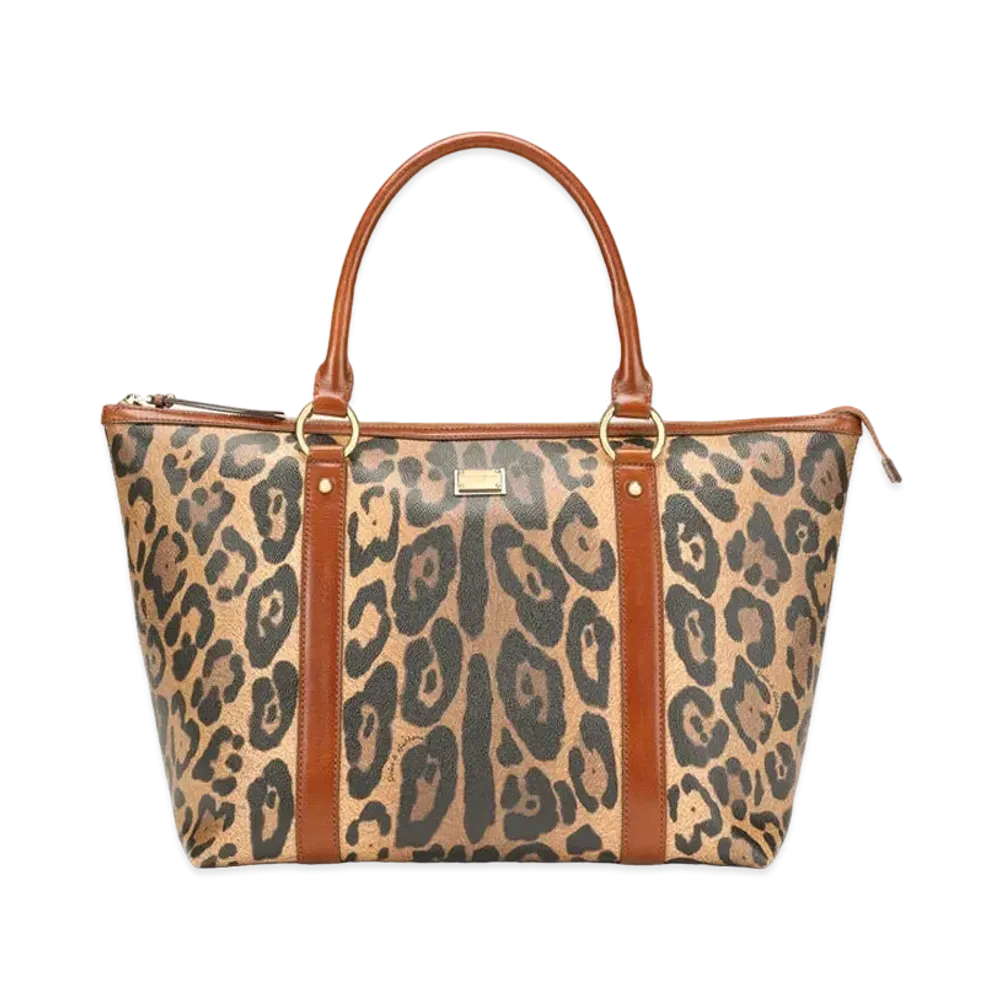 Dolce&Gabbana Shopping Bag Medium Crespo Leopard Printed Logo Plate "Multicolor"