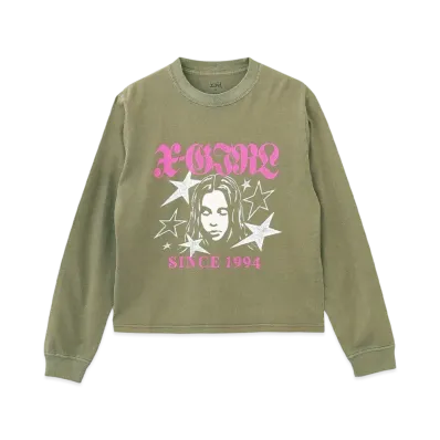 X-Girl Star And Face Logo Faded L/S Tee "Olive"