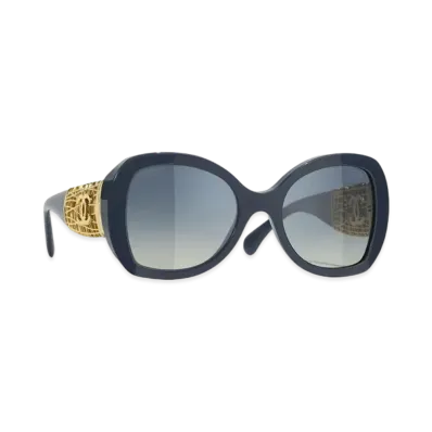 CHANEL Butterfly Sunglasses Acetate & Metal "Blue & Gray Lenses/Blue/Polarized/Gradient"