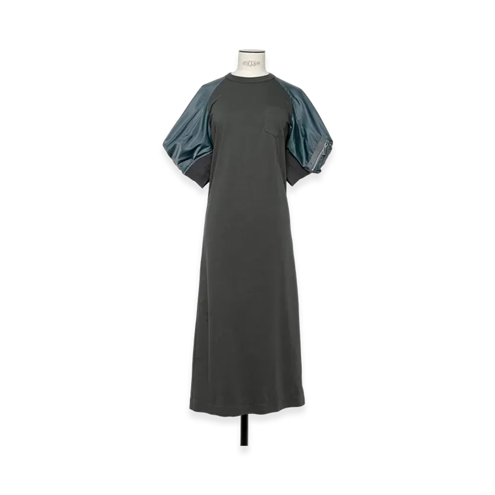 sacai Nylon Twill Mix Cotton Jersey Dress "Blue Gray"