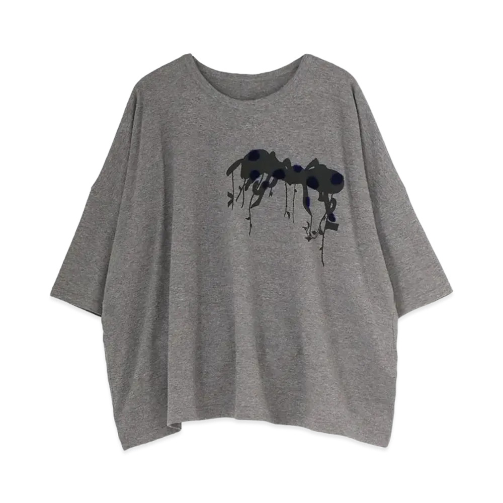 Yohji Yamamoto Y's PLAIN STITCH BUG PIGMENT FLOCKY PRINT ROUND NECK BIG T "Gray"