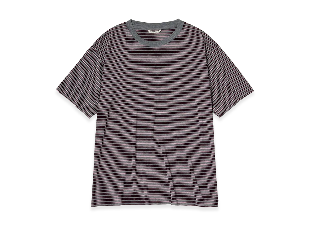 AURALEE Soft Smooth Wool Stripe Jersey Tee "Gray Stripe"