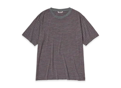 AURALEE Soft Smooth Wool Stripe Jersey Tee "Gray Stripe"