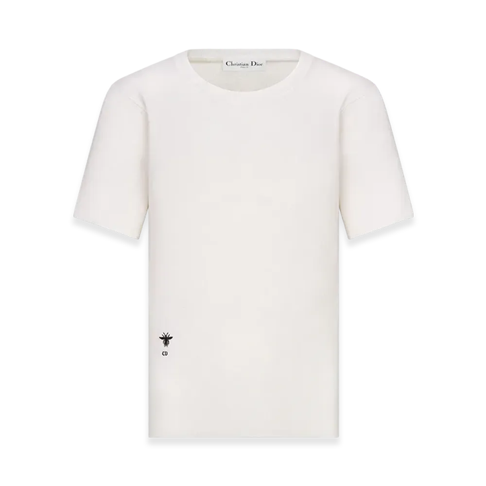 Dior Women's Short-Sleeved Sweater Cashmere Silk Knit "Ecru"