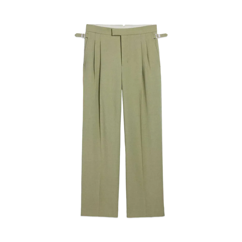AMI PARIS Wool Blend Twill Wide Large Fit Pants "Olive"