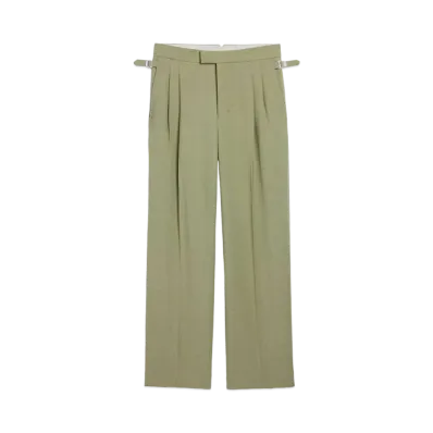AMI PARIS Wool Blend Twill Wide Large Fit Pants "Olive"
