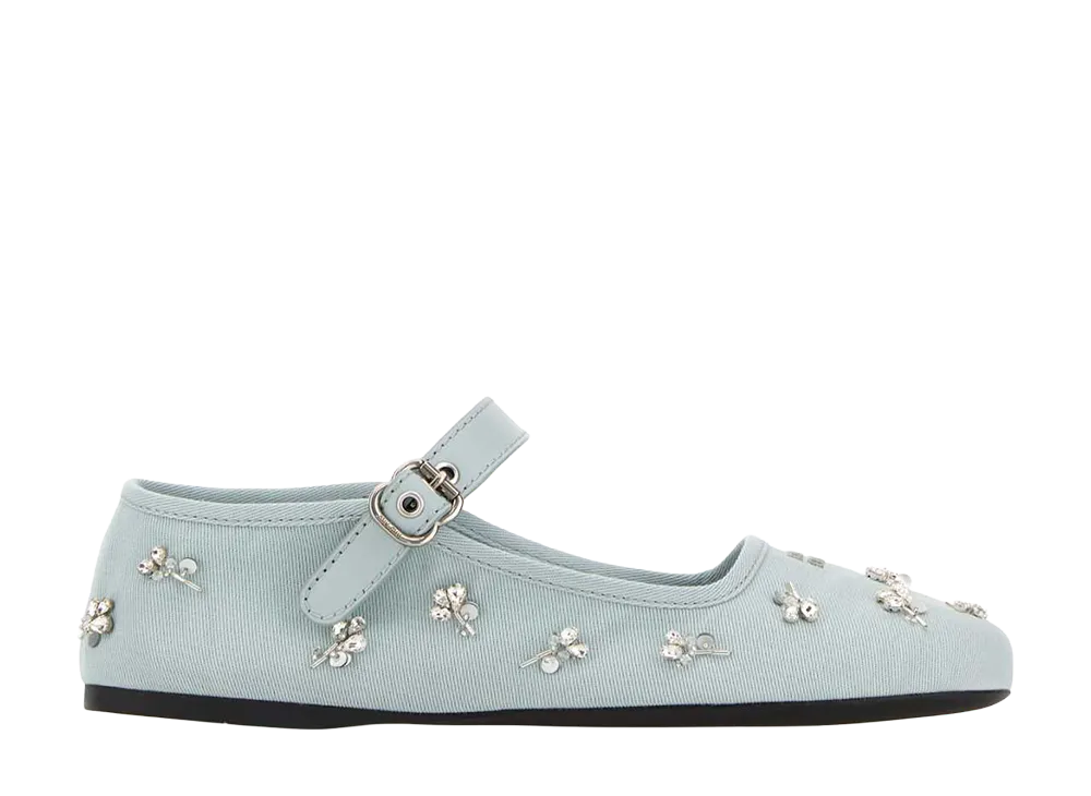MIU MIU Women's Pastel Light Blue Drill Ballerinas "Green"