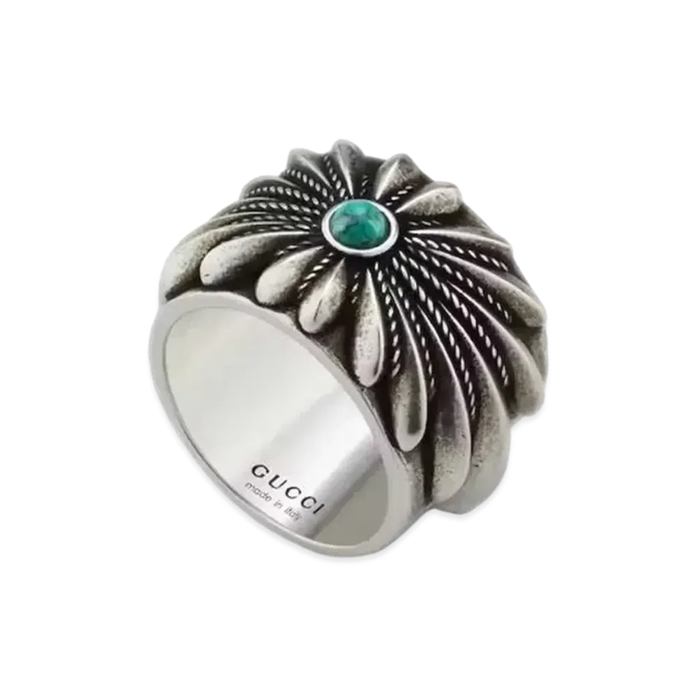 GUCCI Interlocking G Ingraved Flower Ring "Silver"