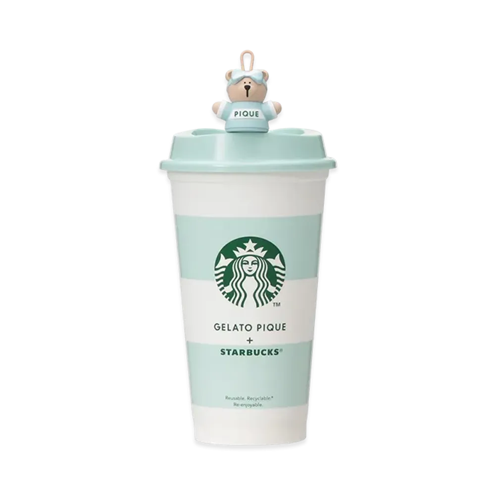 STARBUCKS x GELATO PIQUE Border Reusable Cup 473ml + Bearista Cap "Mint Green"