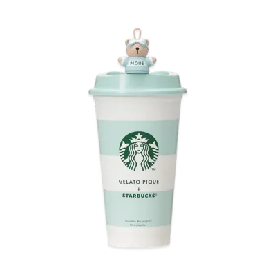 STARBUCKS x GELATO PIQUE Border Reusable Cup 473ml + Bearista Cap "Mint Green"