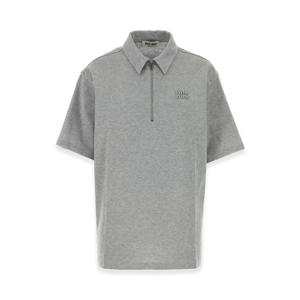 MIU MIU Women's Cotton Blend Oversize Polo Shirt "Gray"