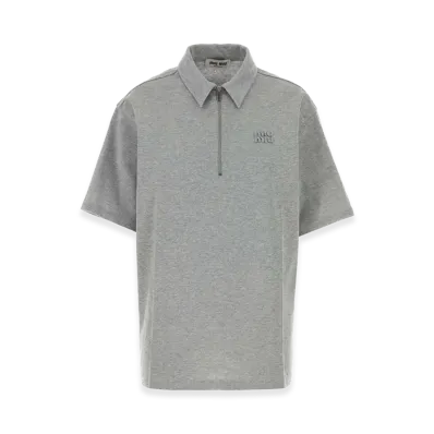 MIU MIU Women's Cotton Blend Oversize Polo Shirt "Gray"