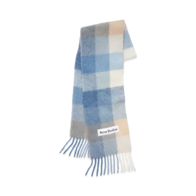 Acne Studios Mohair Check Scarf "Pastel Blue/Beige"
