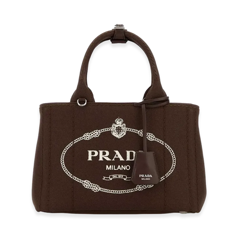 PRADA Women's Canvas Small Jardiniere Handbag "Brown"