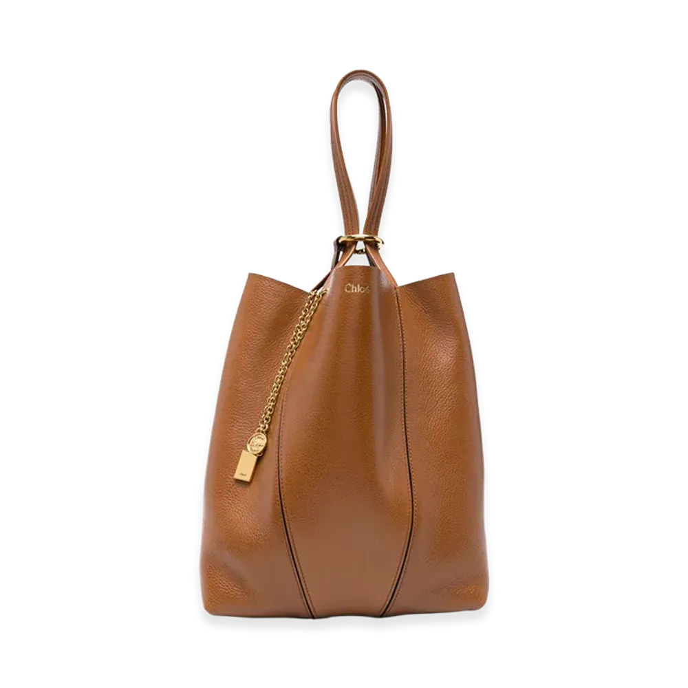 Chloe Women's Spin Large Hammered Leather Tote Bag "Brown"