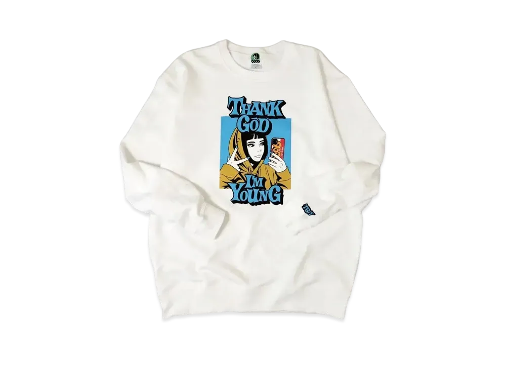 9090 x Hime THANK GOD I'M YOUNG -girl- sweat "White"