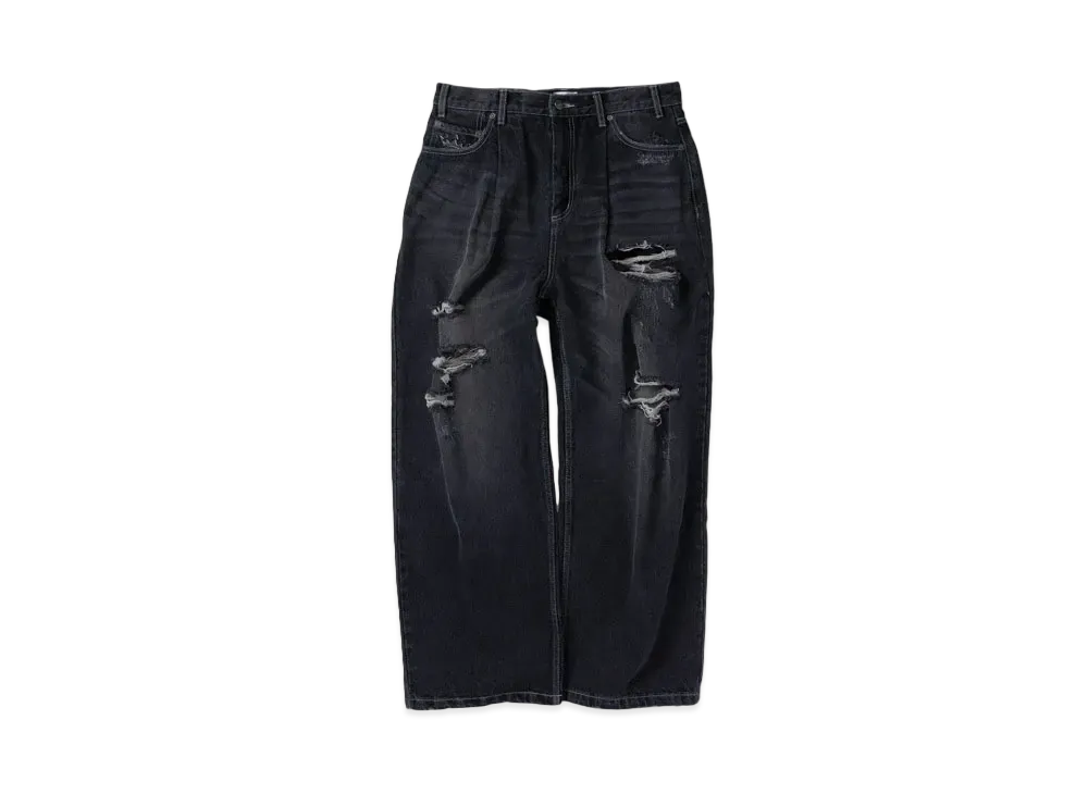 9090 King Logo Damage Denim "Black"