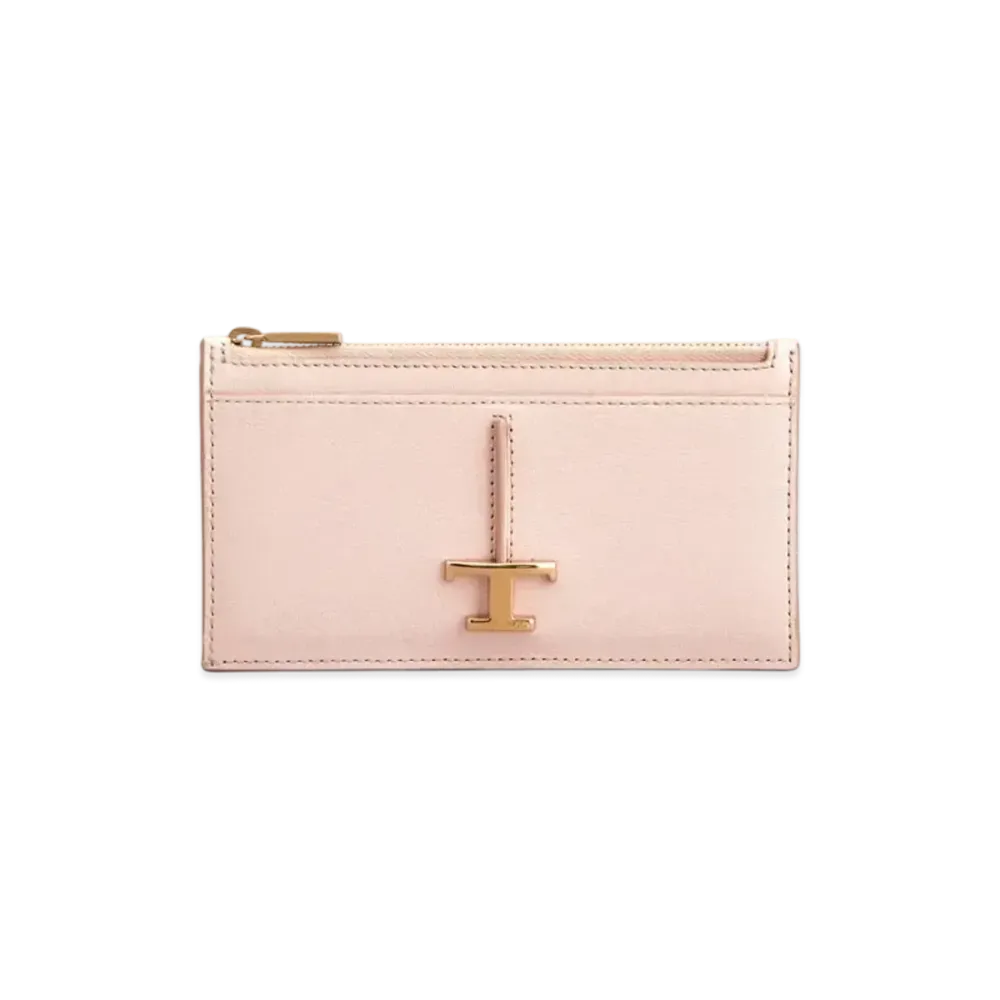 TOD'S T Timeless Card Holder in Leather "Pink"