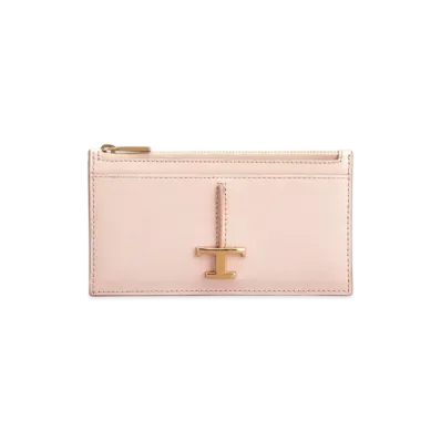 TOD'S T Timeless Card Holder in Leather "Pink"