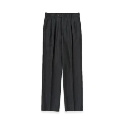 AURALEE Bluefaced Wool Two-Tuck Slacks "Charcoal Navy Stripe"