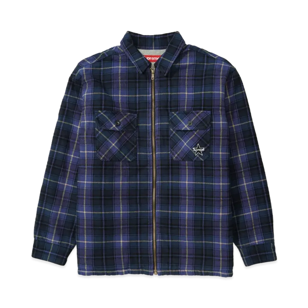 Supreme Thermal Lined Zip Up Flannel Shirt "Blue"