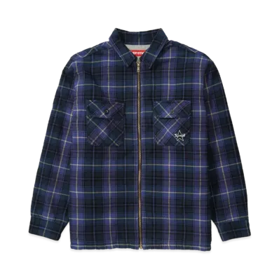 Supreme Thermal Lined Zip Up Flannel Shirt "Blue"