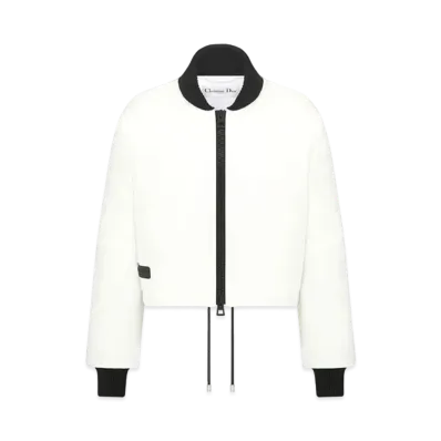 Dior DiorAlps Cropped Bomber Jacket Padded Technical Taffeta with Miss Dior Graffiti Motif "White/Black"