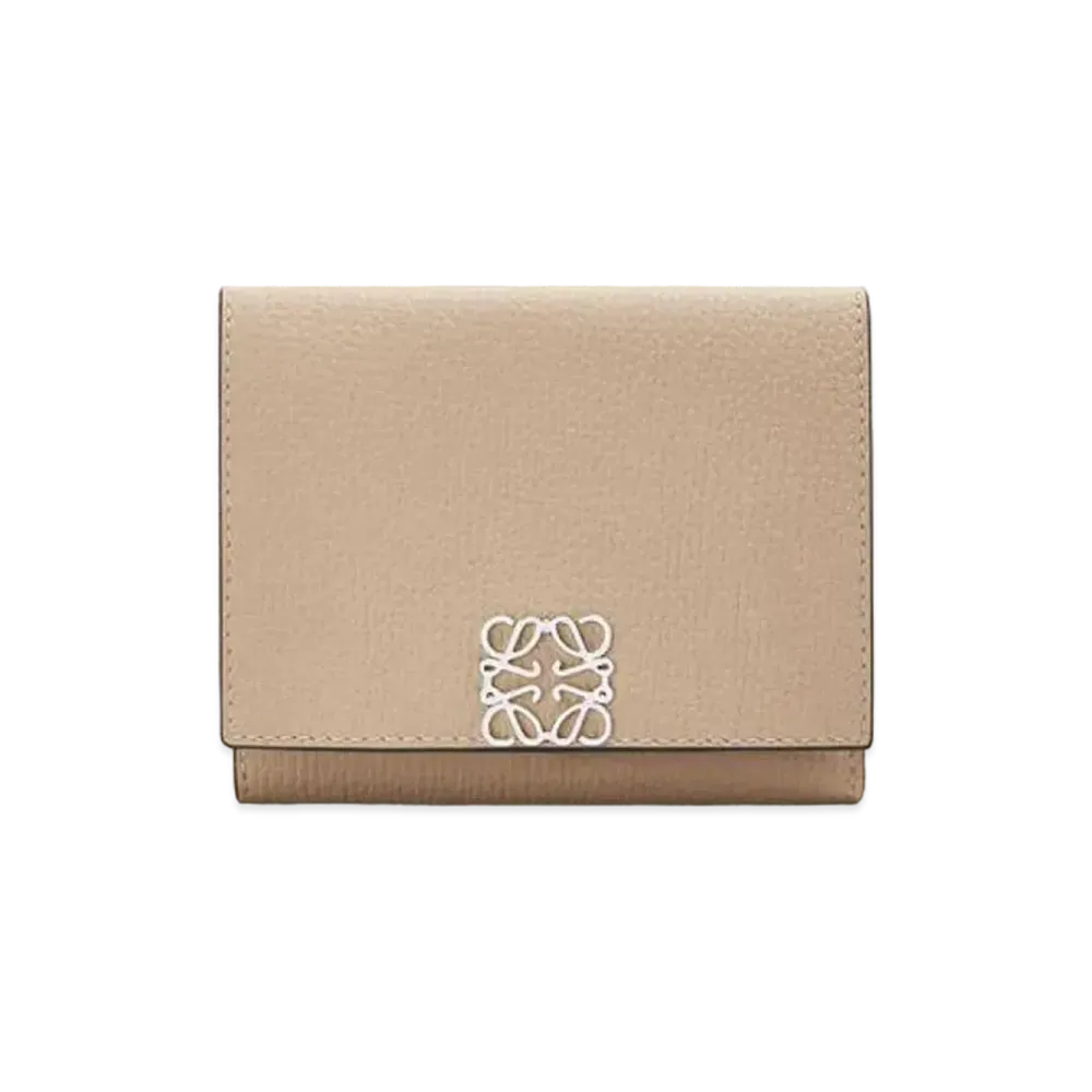 LOEWE Anagram Trifold Wallet In Pebble Grain Calfskin "Sand"