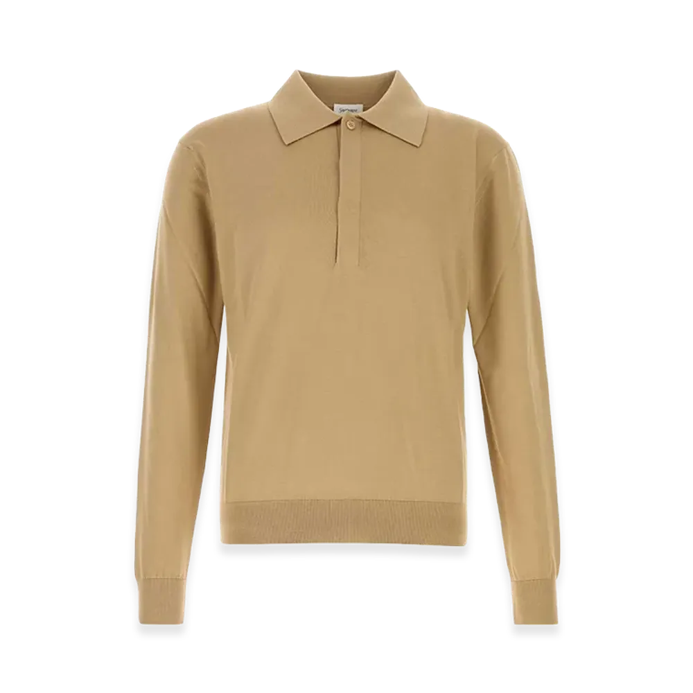 Saint Laurent Knit Long Sleeve Polo Shirt "Camel"