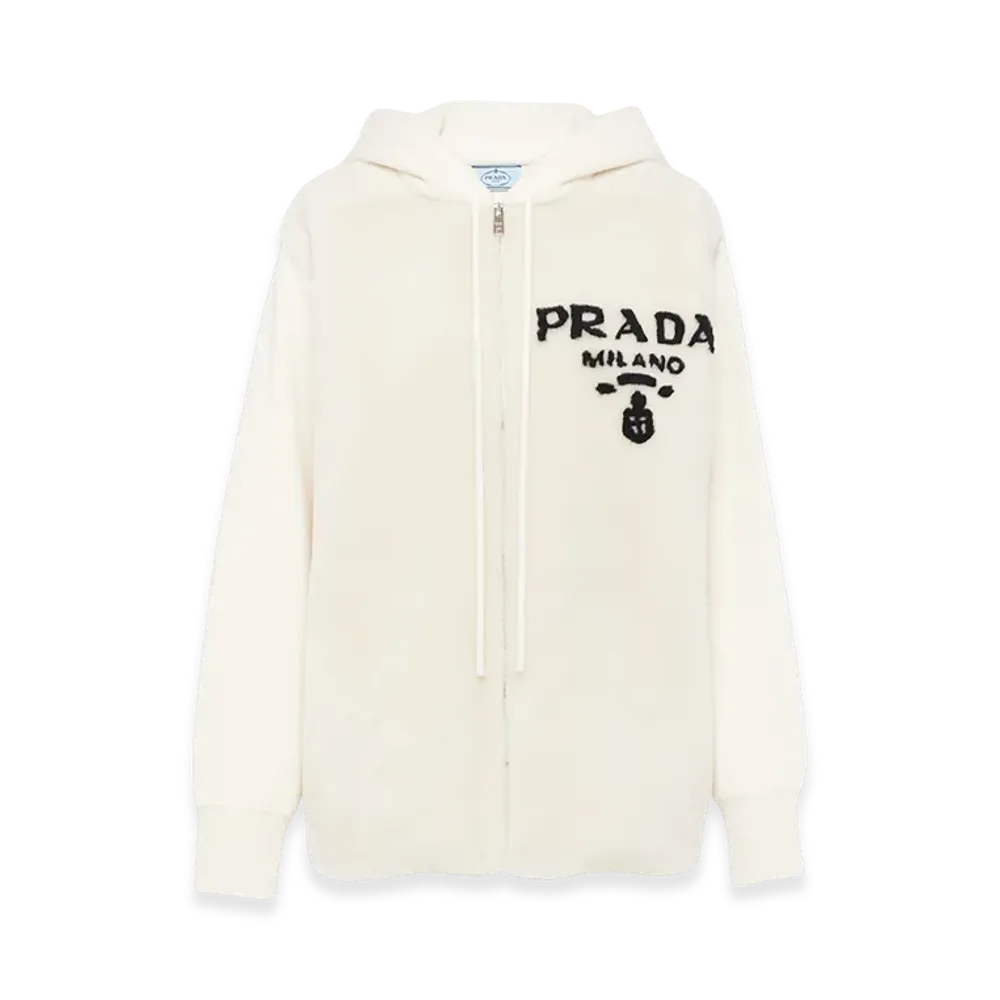PRADA Women's Oversized Cashmere Shearling Sweatshirt "Chalk White"