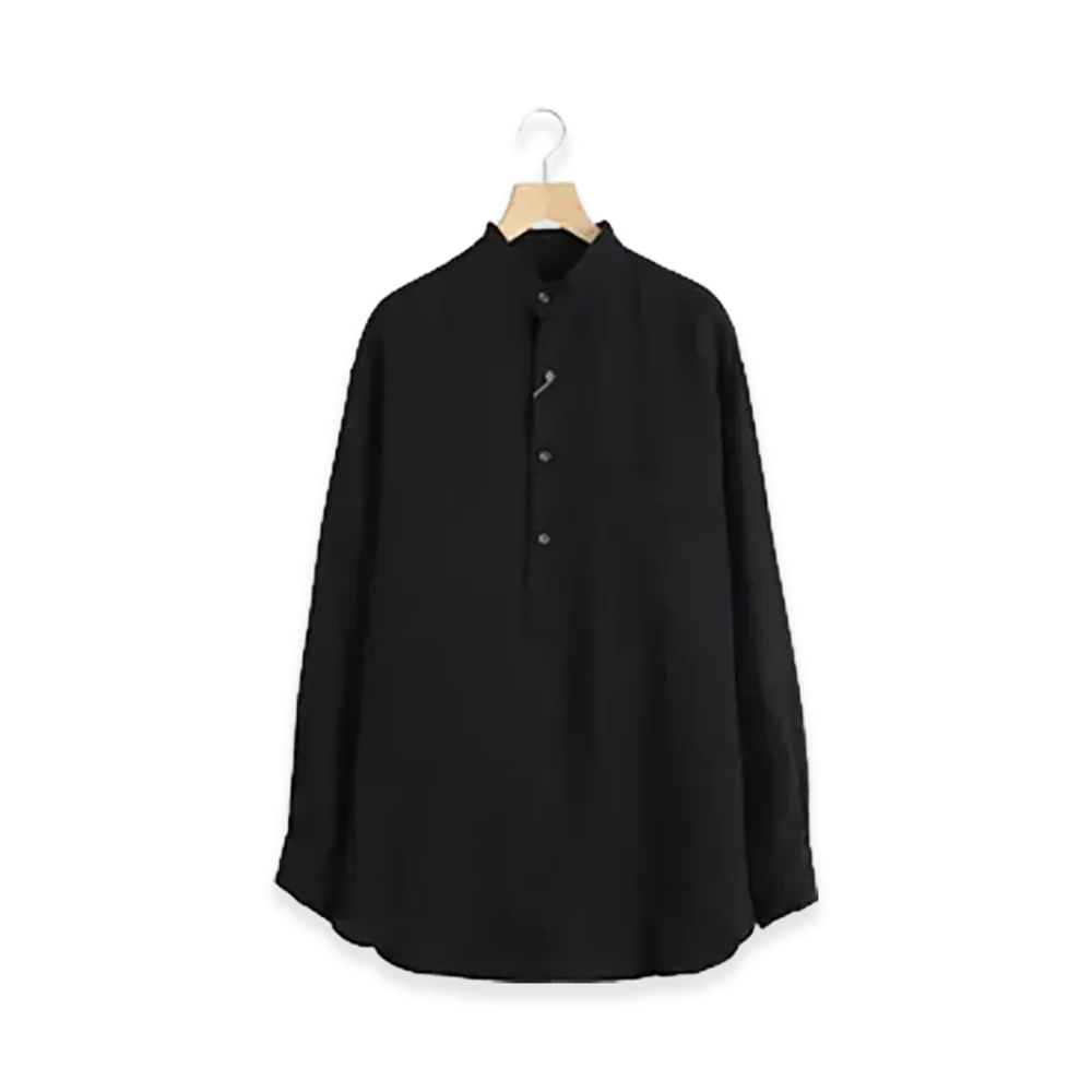 COMOLI Linen W Cross Pullover Shirt "Black"